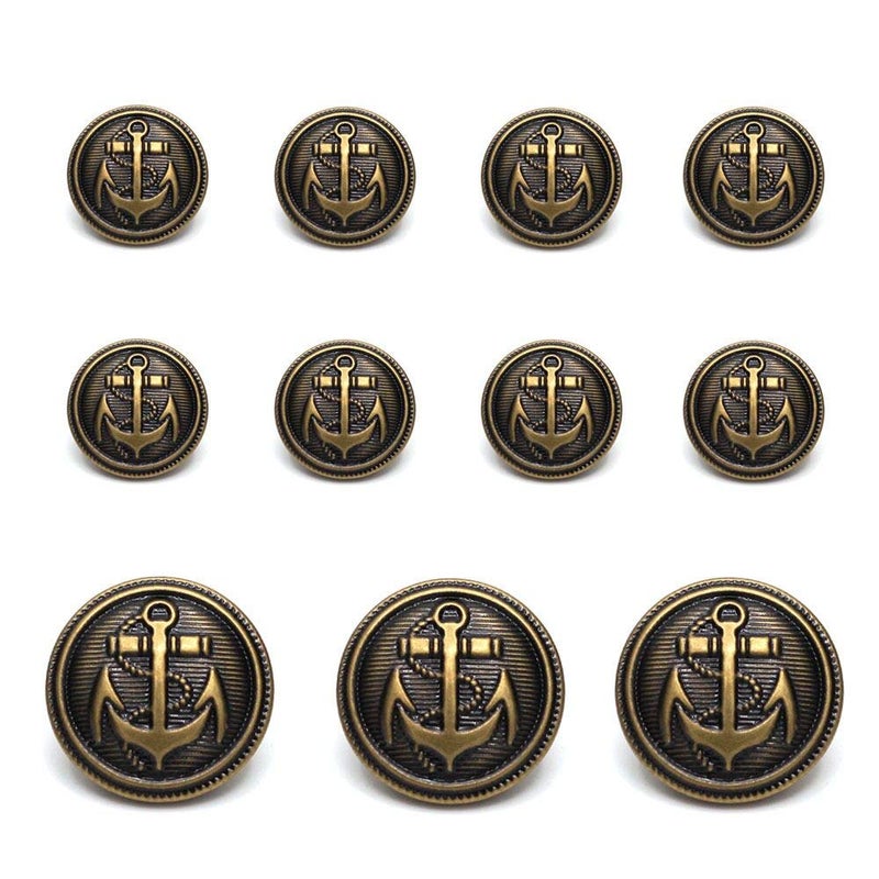 Enosea 11 Pcs Antiqued Brass Metal Blazer Button Set- Shank Style Fashion Buttons for Blazer, Suits, Coat, Uniform, Jacket - Image 2
